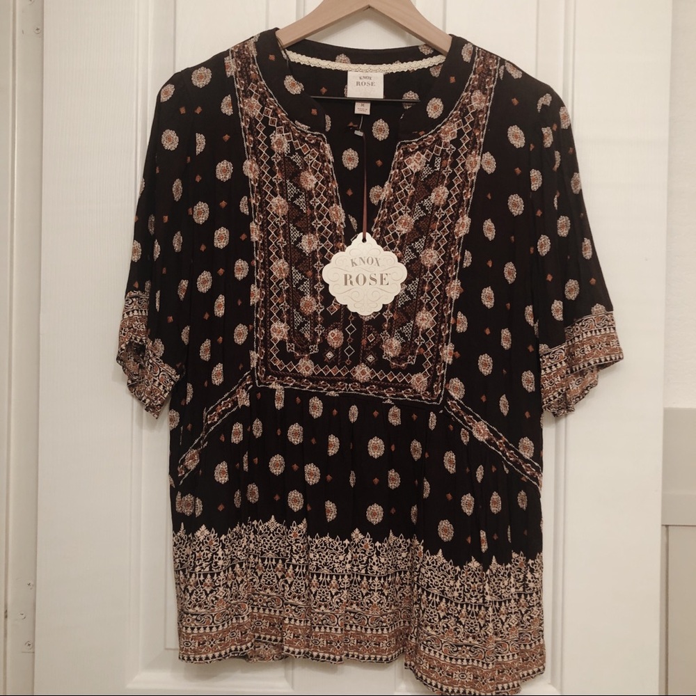 Short Sleeve Embroidered Top, Knox Rose Black.
